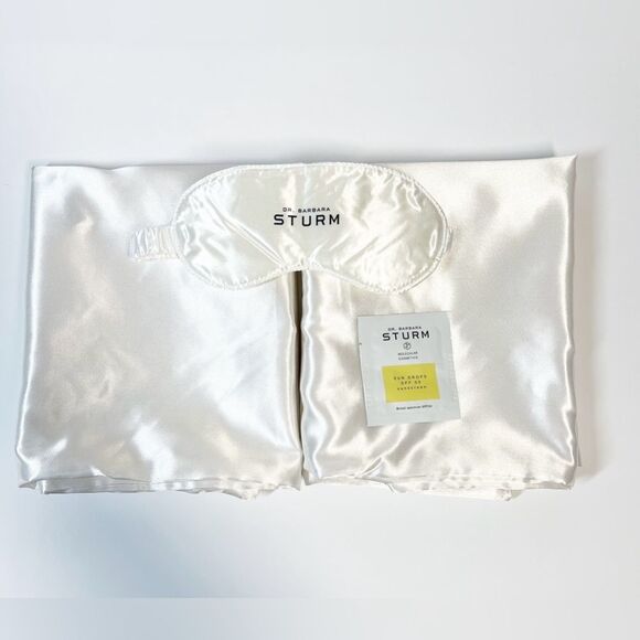 Dr. Barbara Strum Satin Two White Pillowcases Logo Sleep Mask SPF Drop Sample - Picture 9 of 9